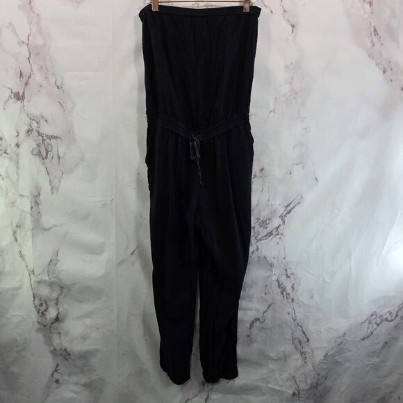 Talula Jumpsuit Womens XS Black Jogger Strapless Tube Pockets Crop Tie - Picture 1 of 12